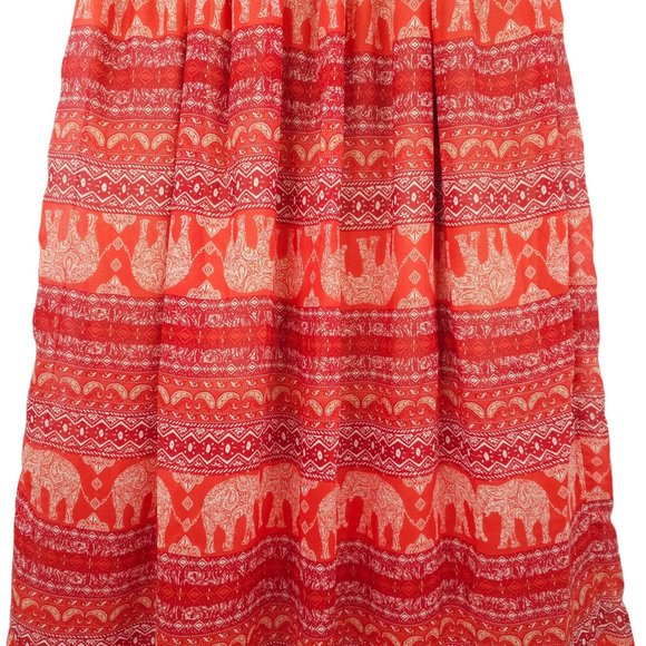 Blue Rain Pleated Elephant Print Long Skirt Size S Stretchy Elastic Waist Boho - Picture 12 of 13